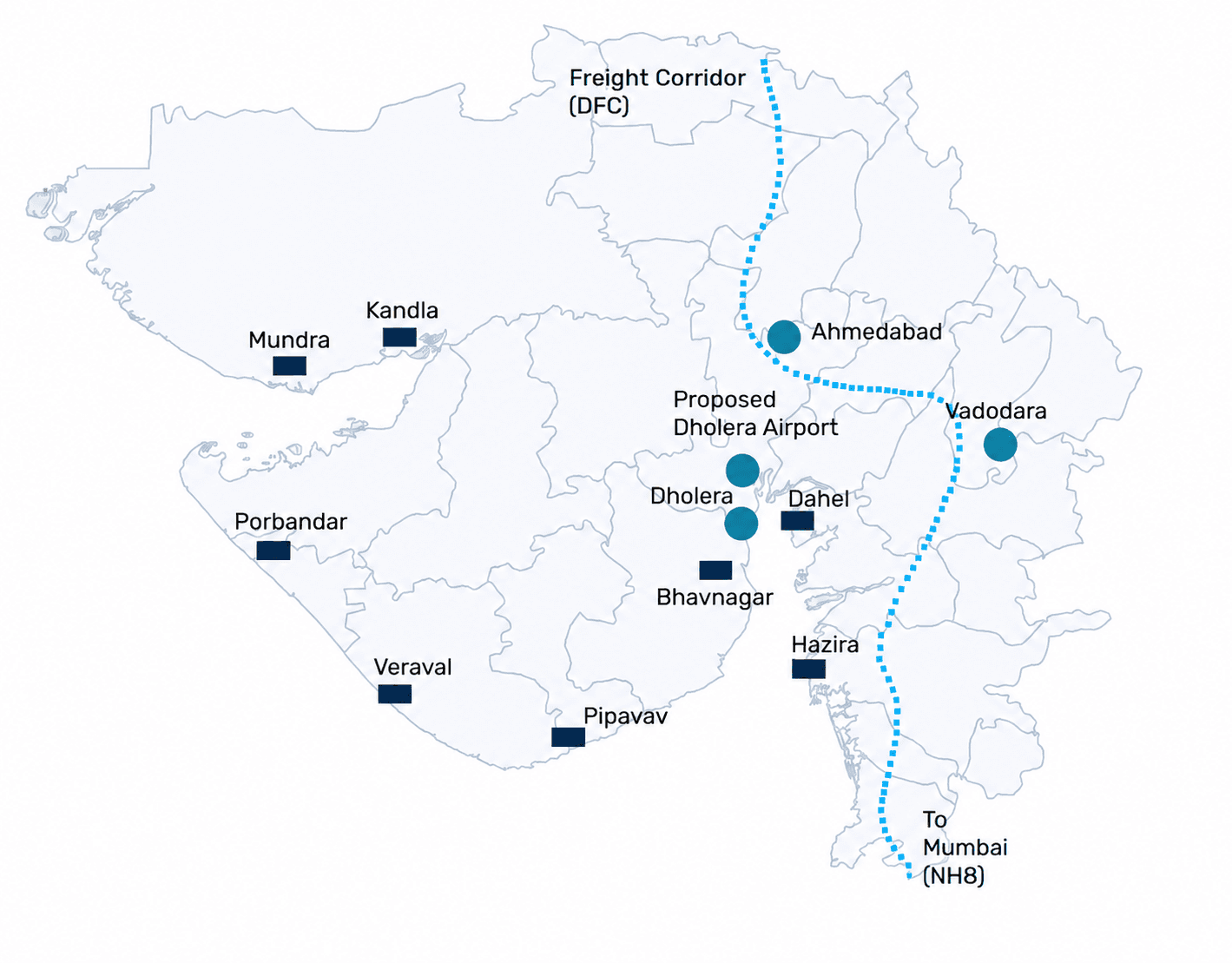 Dedicated Freight Corridor map for Dholera SIR